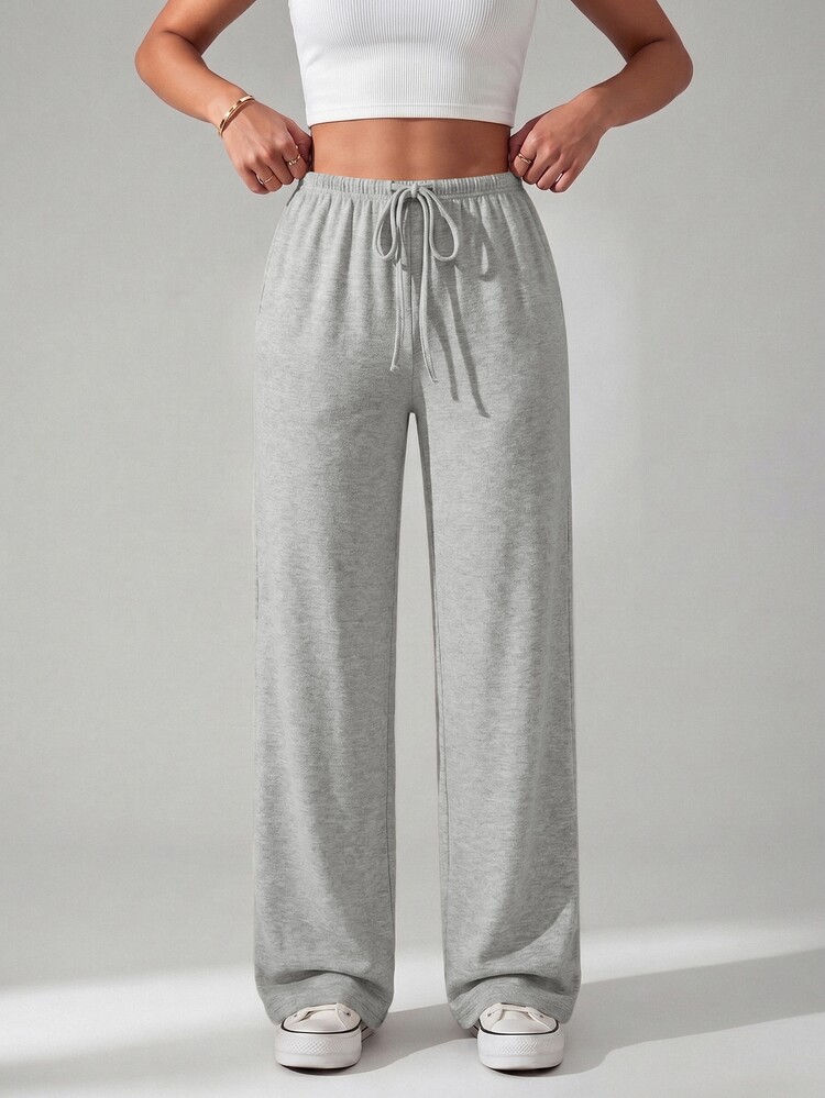 SHEIN PETITE Two-Tone Knit Women Wide Leg Long Pants - Multicolor - View 3