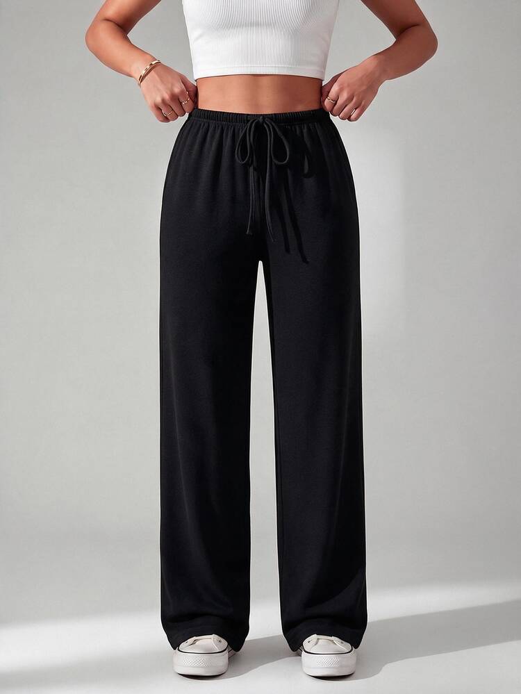 SHEIN PETITE Two-Tone Knit Women Wide Leg Long Pants - Multicolor - View 9