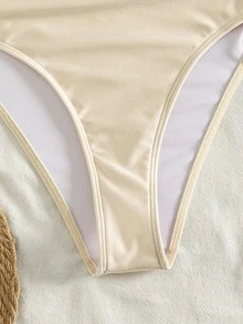 Bonvoyette Traje de baño de una pieza sexy color albaricoque con cuello en V y lazo halter para vacaciones de verano en la playa, con detalle floral, traje de baño fruncido con cordón y flores 3D - Albaricoque - Ver 6