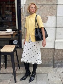 Struktiv Women's Spring/Summer Casual Asymmetric Placket Short Sleeve Solid Color Versatile Loose Fit Everyday Commute Jacket - Yellow - View 5