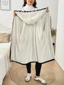 SHEIN LUNE جاكيت كاجوال بأكمام طويلة وسحاب أمامي وغطاء رأس بلون سادة مقاس كبير ملابس الخريف والشتاء - متعدد الألوان - مشاهدة 10