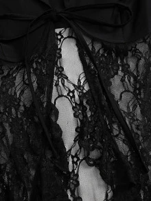 StreetHx Women's Fall Lace-Panel Floral Pattern Mermaid-Hem Long-Sleeve Blazer - Black - View 4