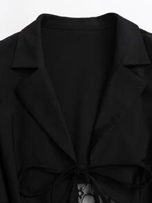StreetHx Women's Fall Lace-Panel Floral Pattern Mermaid-Hem Long-Sleeve Blazer - Black - View 6