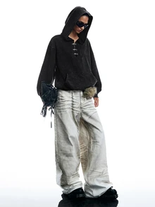 LYSMO Sweatshirt Hoodie Kasual Wanita dengan Kancing Jepret, Bahu Longgar, Lengan Panjang, dan Saku - Hitam - View 9