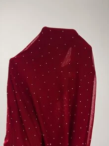 SHEIN ICON 女款性感水鑽露背掛脖迷你洋裝，夏季 - 酒紅色 - 查看 7