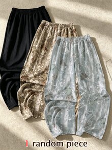 SHEIN 青少年女孩寬腿鬆款迷彩運動長褲 休閒時尚百搭運動褲 適合跳舞、校園運動，秋冬穿著 - 灰色 - 查看 3