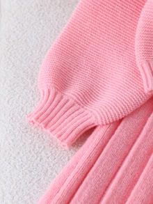 SHEIN 2件組女童毛衣套裝，簡約圓領粉色與白色3D大蝴蝶結裝飾，落肩長袖套頭衫搭配百褶裙，校園可愛風 - 粉色 - 查看 7