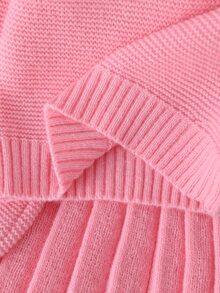 SHEIN 2件組女童毛衣套裝，簡約圓領粉色與白色3D大蝴蝶結裝飾，落肩長袖套頭衫搭配百褶裙，校園可愛風 - 粉色 - 查看 4