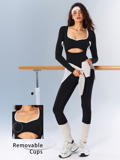 VARSIVA Jumpsuit Wanita Model Fashion Ketat dengan Leher Persegi, Tanpa Punggung, Warna Kontras, dan Potongan Atletik