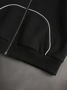 STYNVO 男士拼色拉鍊休閒日常連帽衫 - 黑色 - 查看 3