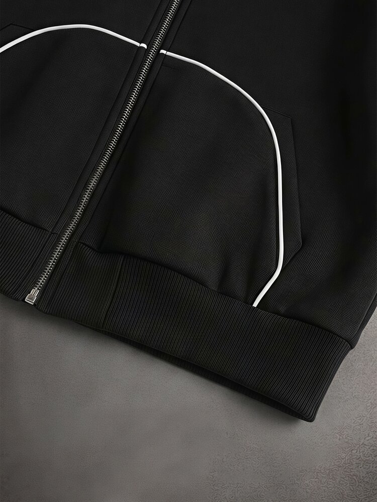 STYNVO Hoodie Kasual Harian Pria dengan Resleting dan Desain Blok Warna - Hitam - View 3