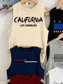 SHEIN 3 Random Pieces From 6 Designs Boys English Graphic Print Tank Tops 6-Piece Set Spring Summer Casual Tropical Vacation Gender Reveal Beige Black Grey - Multicolor - View 6
