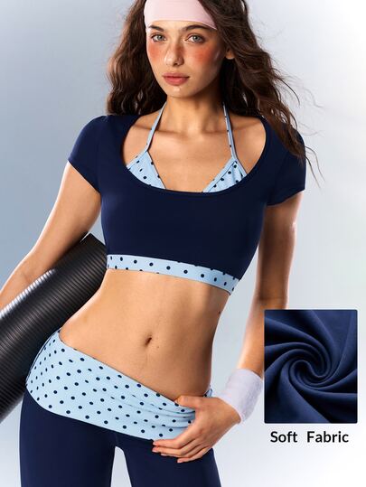 VARSIVA Women's Casual Short Polka Dot Patchwork Sports T-Shirt