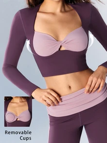 VARSIVA Women's Colorblock Twist Design Casual Fitness Sports T-Shirt - Purple - View 2