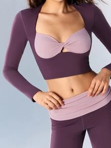 VARSIVA Women's Colorblock Twist Design Casual Fitness Sports T-Shirt - Purple - View 9