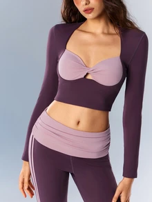 VARSIVA Women's Colorblock Twist Design Casual Fitness Sports T-Shirt - Purple - View 8