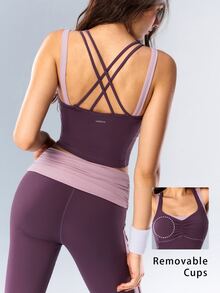 VARSIVA Women's Criss-Cross Back Daily Fitness Sports Tank Top - Purple - View 1