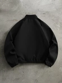 Manfinity Roghcode Men's Letter Print Long Sleeve Zip-Up Casual Jacket - Black - View 2