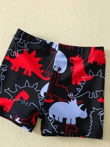 SHEIN Bubblio 3pcs/Set Baby Boy Colorblock Neon Dinosaur Print Swimsuit Set With Rash Guard And Sun Hat, Suitable For Vacation, Beach, Swimming - Red - View 5