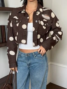 Rivivi Jaket Denim Kasual Polkadot Bergaya untuk Wanita - MultiWarna - View 3