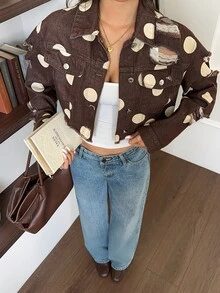 Rivivi Jaket Denim Kasual Polkadot Bergaya untuk Wanita - MultiWarna - View 5