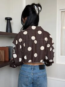 Rivivi Jaket Denim Kasual Polkadot Bergaya untuk Wanita - MultiWarna - View 2