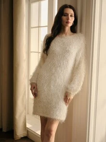 MOTF GAUN SWEATER BERBULU POLOS - Aprikot - View 6