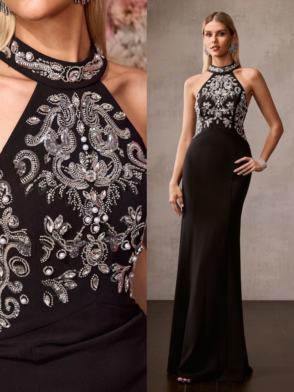 MOTF Soiréza WOMEN'S SPRING/SUMMER RHINESTONE BEADED DETAIL MERMAID HEM DRESS