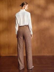 MOTF WOMEN'S HIGH WAIST SLIMMING PREMIUM FASHION VERSATILE PLAID THICKENED RETRO MINIMALIST LONG SUIT PANTS - Khaki - View 6