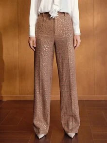 MOTF WOMEN'S HIGH WAIST SLIMMING PREMIUM FASHION VERSATILE PLAID THICKENED RETRO MINIMALIST LONG SUIT PANTS - Khaki - View 5