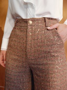 MOTF WOMEN'S HIGH WAIST SLIMMING PREMIUM FASHION VERSATILE PLAID THICKENED RETRO MINIMALIST LONG SUIT PANTS - Khaki - View 2