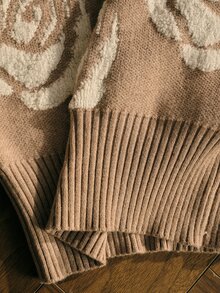 MOTF PREMIUM WOMEN'S ROSE PATTERN RAGLAN SLEEVE KNIT TOP - Camel - View 9