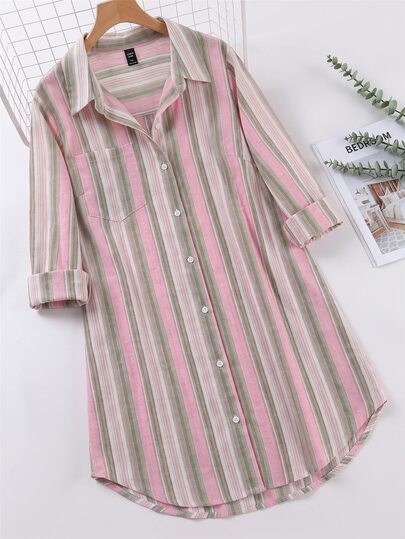 SHEIN LUNE Plus Pink Print Shirt Dress Autumn Office Brunch Formal Vacation Formal Vacation Casual Traditional 80s Kawaii Soft Form Fall