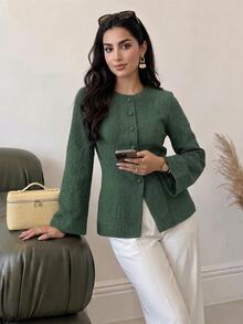 Solavon Women's Solid Color Long Sleeve Single-Breasted Arabic Style Top - Green - View 6
