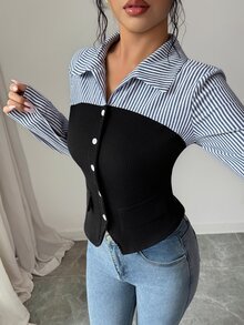 Elenzga Striped Print Button Front Top - Multicolor - View 8