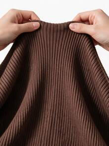 SHEIN Maternity Solid Color Casual Daily Knit Dress - Coffee - View 8