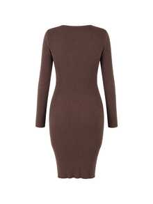 SHEIN Maternity Solid Color Casual Daily Knit Dress - Coffee - View 5