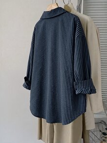 SHEIN LUNE 大尺碼女款條紋休閒日常穿著襯衫 - 彩色 - 查看 2