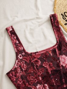 SHEIN VCAY 大尺碼女款花卉印花方領塑形背心 - 彩色 - 查看 3