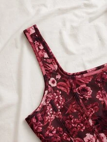 SHEIN VCAY 大尺碼女款花卉印花方領塑形背心 - 彩色 - 查看 5