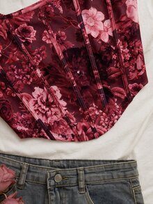 SHEIN VCAY 大尺碼女款花卉印花方領塑形背心 - 彩色 - 查看 4