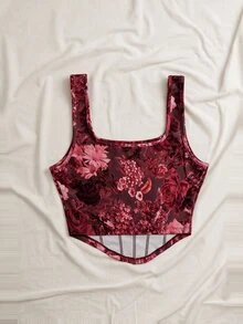 SHEIN VCAY 大尺碼女款花卉印花方領塑形背心 - 彩色 - 查看 2