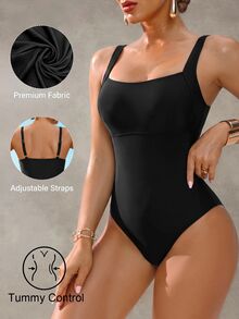Shapewave Women's One-Piece Casual One-Piece Swimsuit For Vacation, Beach And Seaside - Black - View 1