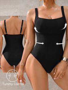 Shapewave Women's One-Piece Casual One-Piece Swimsuit For Vacation, Beach And Seaside - Black - View 3