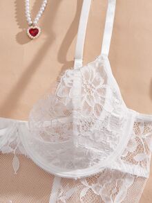 SHEIN 两件套蕾丝钢圈透视性感睡裙 - 白色 - 查看 7