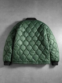 ROMWE MEN Street Life Men's Winter Baseball Collar Quilted Long Sleeve Zip-Up Jacket - Army Green - View 2