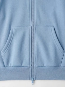 SHEIN 3件組女童休閒街頭風套裝，連帽長袖拉鍊運動衫附小馬圖案、白色背心與鬆緊腰直筒長褲，秋季 - 藍色 - 查看 5