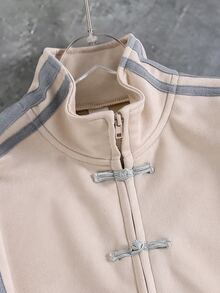 2pcs/Set Girls Big Tween Girl Jacket Set, Long Sleeve Knit Jacket, Beige Color Block Design School Matching Family Fall Athletic 80s Cowboy Sport - Apricot - View 5