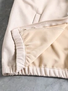 2pcs/Set Girls Big Tween Girl Jacket Set, Long Sleeve Knit Jacket, Beige Color Block Design School Matching Family Fall Athletic 80s Cowboy Sport - Apricot - View 3