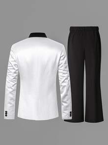 Manfinity AFTRDRK Men's White Blazer And Flared Trousers, Glamorous Party Style Casual Suit Set - Multicolor - View 2